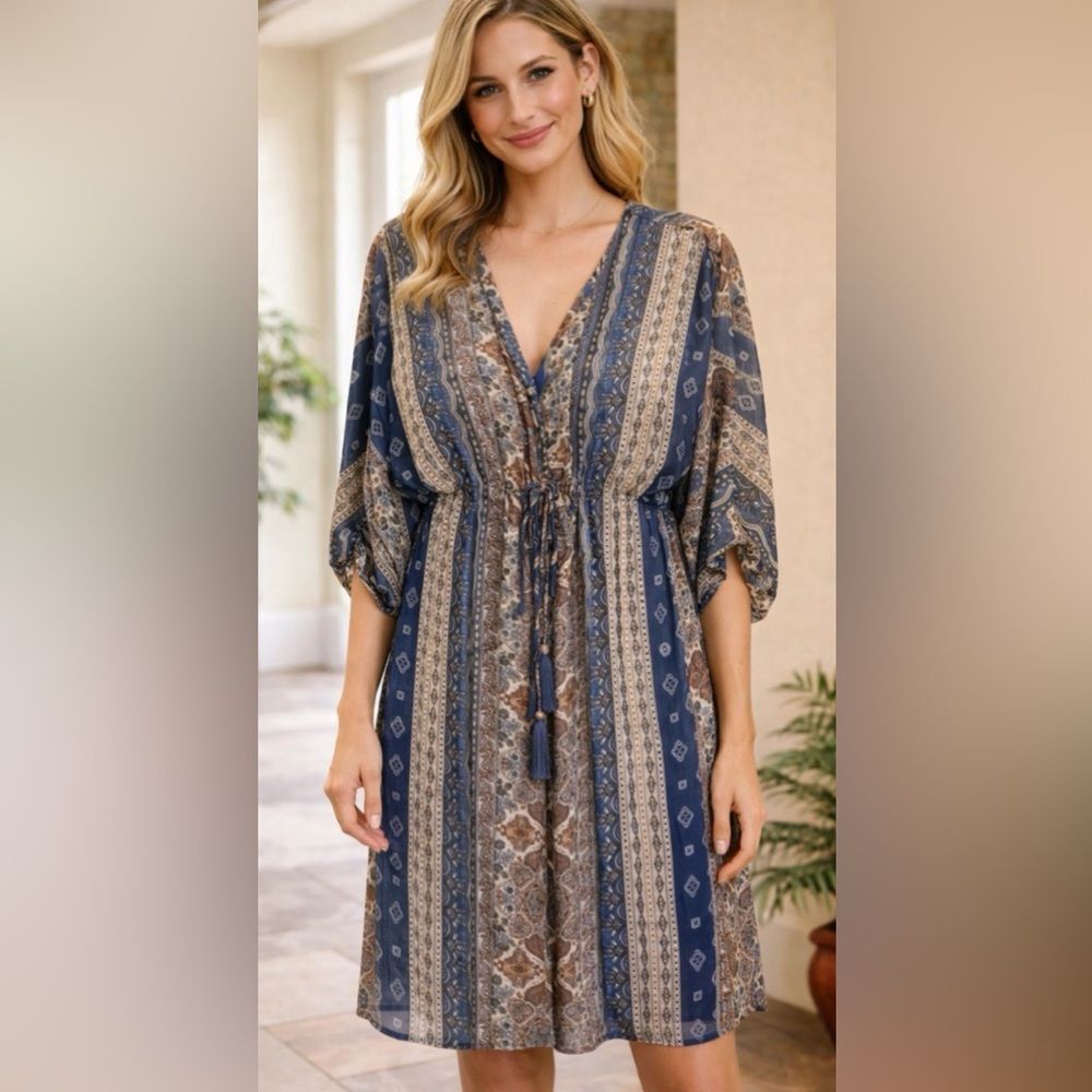 Sheer Paisley Kimono Cardigan Dress